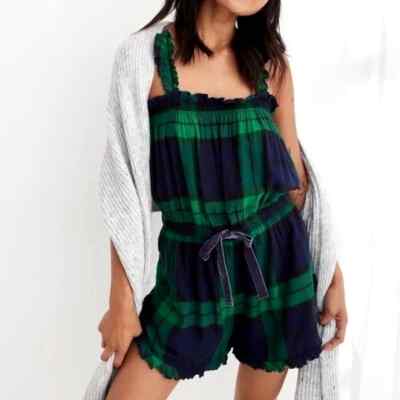 aerie green gingham dress Women's Check Me Out Green Gingham Ruffle Collar Belted Maxi Dress | Size: L main image 0