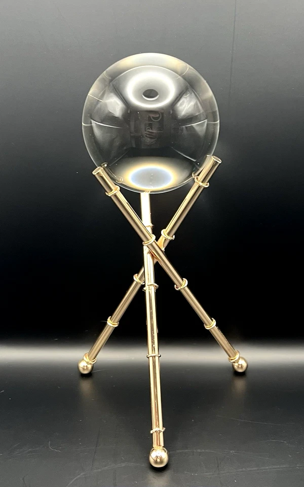 VTG Crystal Clear Orb Ball w/Gold bamboo tripod base Hollywood regency Glow - Image 3 of 4
