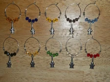WINE or CHAMPAGNE BOTTLE & GLASSES Wine Glass Charms Marker set of 10
