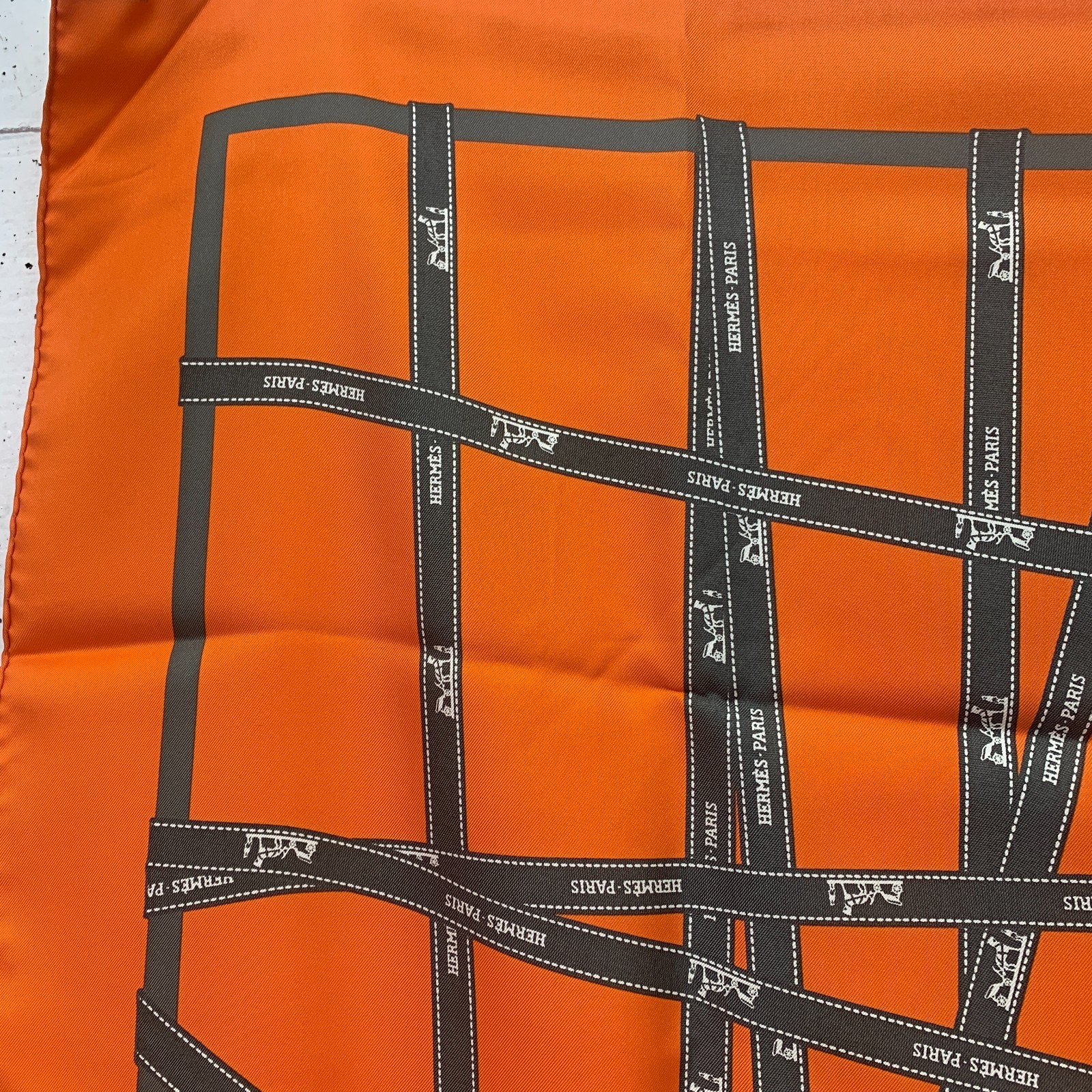 Authentic Hermes Scarf Bolduc Ribbons Signature Classic Orange 90cm Dumas Silk image 6