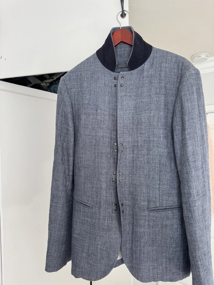John Varvatos • Blazer de un solo pecho gris jaspeado de lino/mezcla para hombre US40/EU50 Foto 4 de 4