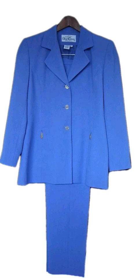Oleg Cassini Pantalón Mujer Talla 6 Azul 2 Piezas Blazer Pantalones Forrado Bolsillos de Carrera Foto 2 de 4