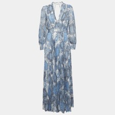 Alice Olivia Blue Floral Print Georgette Cheney Cut Out Maxi Dress M