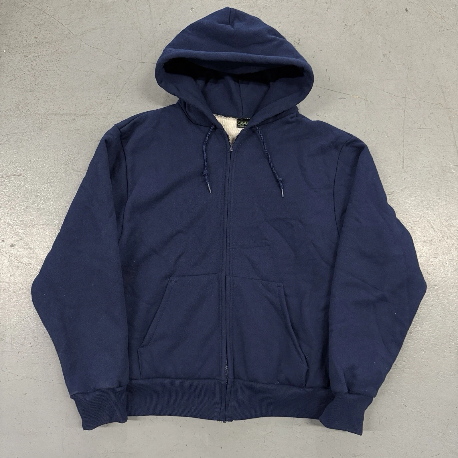 Vintage Camber Thermal Lined Men Full Zip-Up Hoodie XL Navy 90s Sweatshirt USA