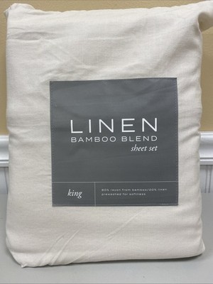 Linen Bamboo Blend 4 Piece Sheet Set King Size Natural NWT