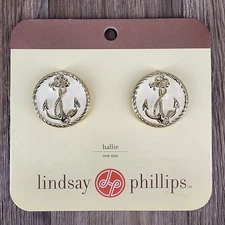 Lindsay Phillips Hallie Nautical Anchor Shoe Snaps White Gold Tone Rope Trim