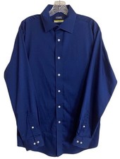 CHAPS Slim Fit Shirt Mens Sz 16 34/35 Dark Navy Blue Stretch Wrinkle-Free  Work