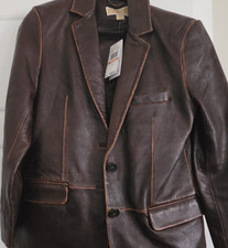 MICHAEL Michael Kors Chocolate Leather Collared Button Blazer Women's Size 2