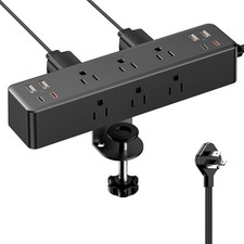 Flat Plug Desk Clamp Power Strip 40W Total Fast Charging 10FT 40W Total - Black