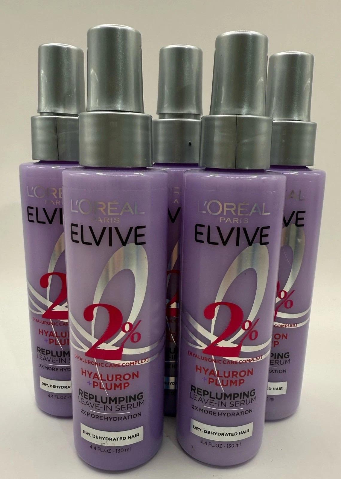 Lot of 5 L'oreal Paris Elvive Hyaluron+Plump 2% LEAVE IN Replumping Serum 4.4 oz