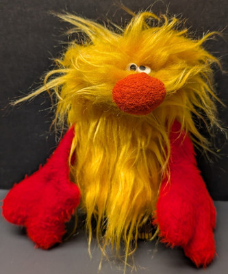 Fuzzy Yellow Monster Hand Puppet Orange Nose Big Red Hands 1975 Puppet Factory
