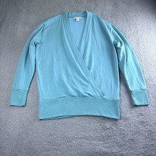 Athleta Women Small Teal Wrap Front Pullover Sweatshirt Tencel Modal Cozy Soft