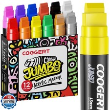 Coogert 12 Vibrant Colors Jumbo Poster Markers, 15MM Thick Permanent Acrylic
