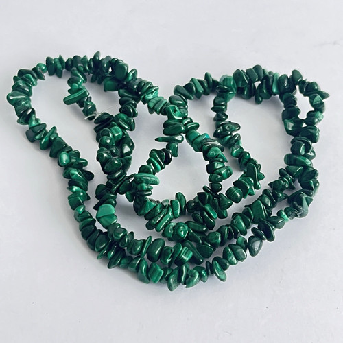 Malachite Chip Bead Strand 26” Green Banded Stone Unfinished Jewelry Making