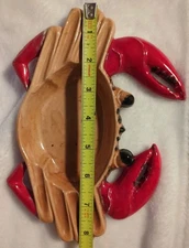 Vintage 70's Ceramic Ashtray  Ocean Theme Red Claw Blue Crab 8.5 In.