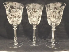 TIFFIN FRANCISCAN TIFFIN ROSE ETCHED (3) CRYSTAL 7 5/8" GOBLETS