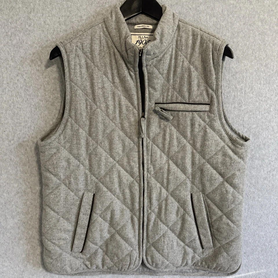 Jos A Bank Tailored Fit Quilted Vest Mens Large Puffer Wool Blend Zip Up - Image 3 of 4