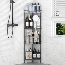 4 Tier Floor Standing Corner Shower Caddy Organizer Shelf W/ Hooks Bathroom