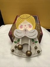 VTG 1989 Angel NCE WOOD Hand Painted Christmas Chime Harp Magnetic/Wall Hanging
