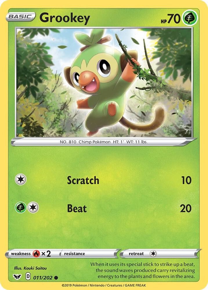 Grookey 11/202 Common Sword & Shield Base Set Pokemon NM/LP