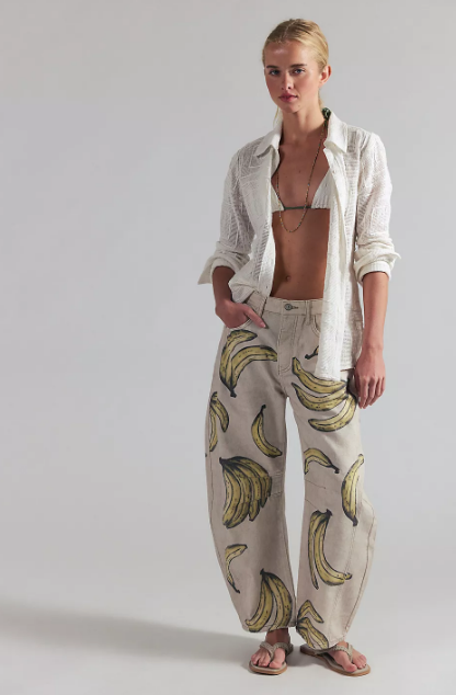 FREE PEOPLE We The Free Good Luck Printed Barrel Jeans - Go Bananas
