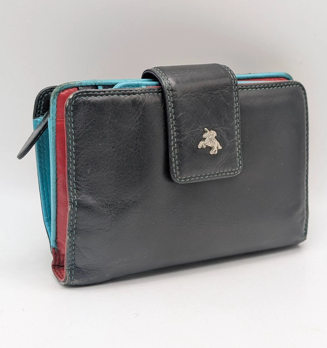 Leren Harmonica Portemonnee Multicolor Zwart - Barneys Leather