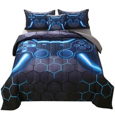 JQinHome Twin Gamer Comforter Set for Boys,6 Piece Bed in A Bag 3D Video Game...