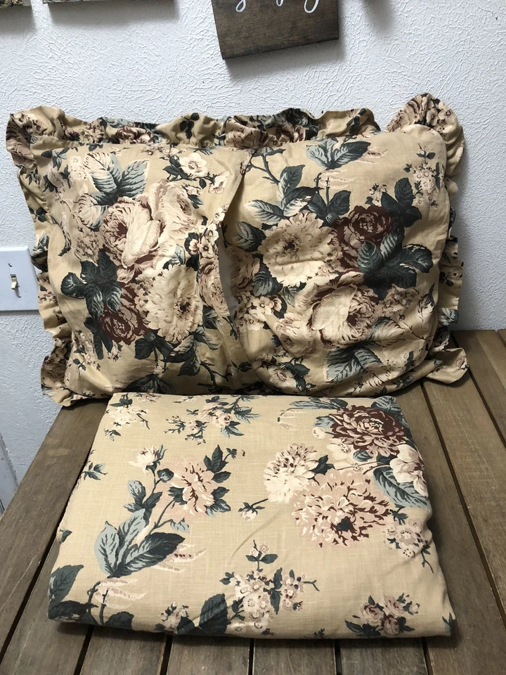 RALPH LAUREN BUCKS COUNTY NEUTRAL FLORAL DUVET COVER SET TWIN 64x86" 2Pc ITALY  - Image 4 of 4