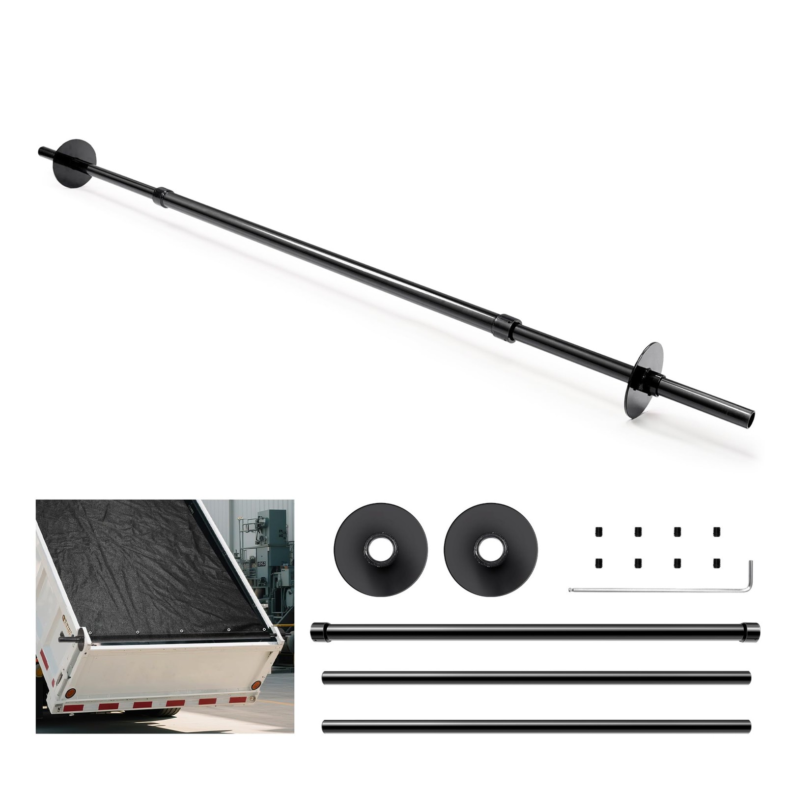 Dump Trailer Tarp Retention Bar with Screws & Hex Key, 71" - 100", Black