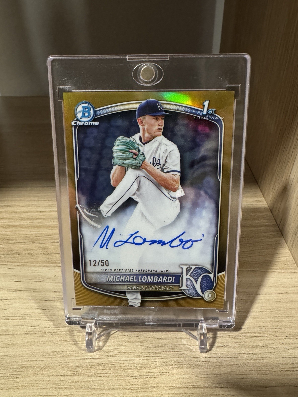 Michael Lombardi 2025 Bowman Draft Chrome True Gold Refractor Auto /50 Royals