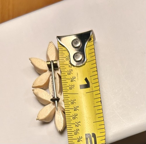 Rare Germany Flower Brooch Hand Carved Flowers Pin - Picture 12 of 15