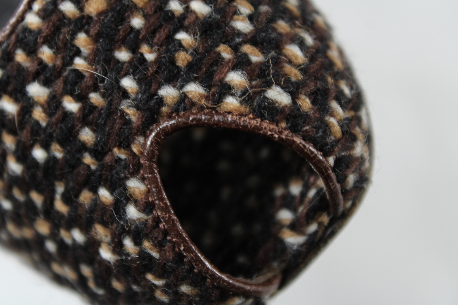 PRADA Vintage Brown Leather & Tweed Peep-Toe D'Orsay Curved Heels Pumps 38 thumbnail 8