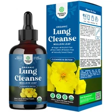 USDA Organic Mullein Drops for Lungs - Herbal Lung Detox & Cleanse 120mL