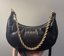 GUESS Black Logo Crescent Crossbody Bag Gold ...