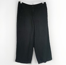Eileen Fisher Pants Size M Black Irish Linen Straight Leg Crop Relaxed