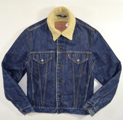 90s Top Vintage Herren LEVIS 71500 TRUCKER Sherpa JACKE Gr. S Small Denim Fleece