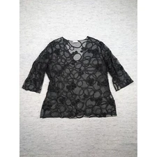 Vine Street Mesh Embroidery Top Sheer Overlay XL USA Hippie Y2K Artsy Whimsigoth