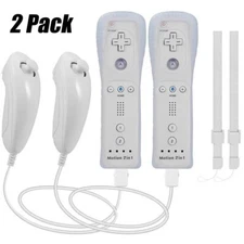 2X Built in Motion Plus Remote Controller+Nunchuck For Wii U & Wii Console White