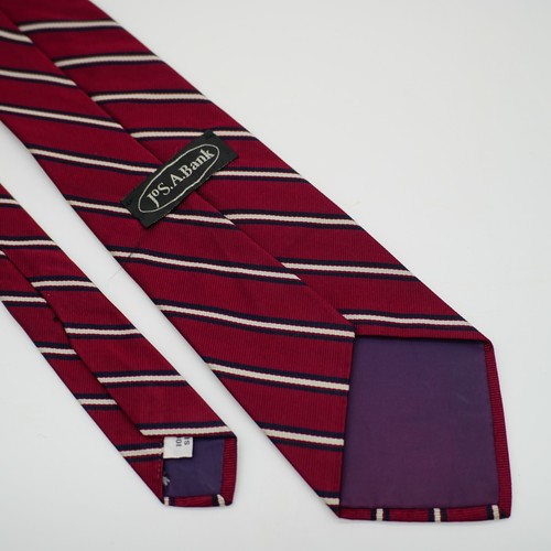 Jos A Bank Striped Red Blue Striped Woven Short Wide Silk Tie - Picture 5 of 6