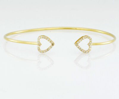 14Kt Gold Open Heart Genuine Natural Diamond Bangle Bracelet