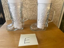 2 Vintage Libbey Cowboy Boot Clear Embossed Glass Beer Mugs 6" Tall 12 oz Lot E