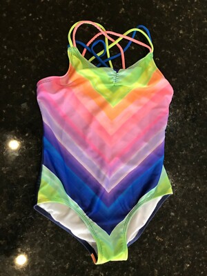 Cat & Jack Target Rainbow Stripe One Piece Swimsuit Girls 7/8