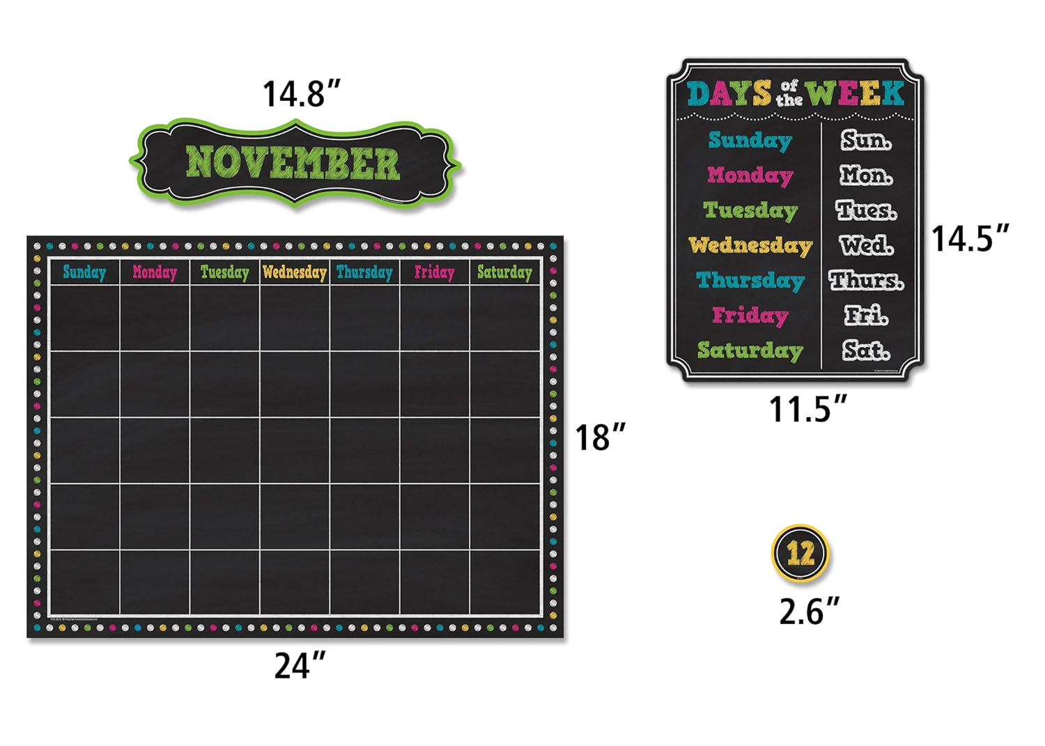 TCR5615 Chalkboard Brights Calendar Bulletin Board Set, Paper, Multi eBay