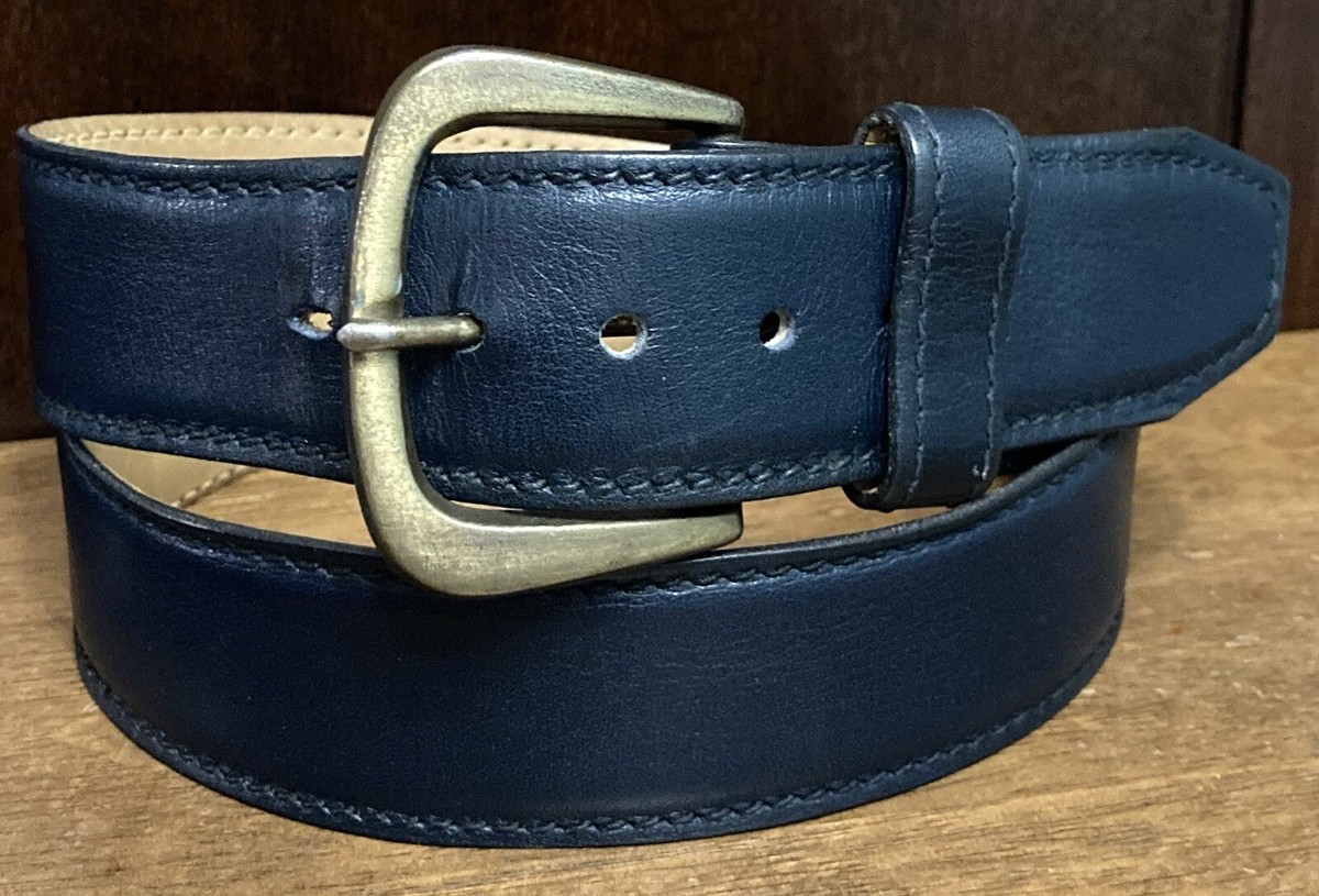 VTG Mens Blue Glove Leather Belt Sz 36 1.5”Wide Buckle Snaps