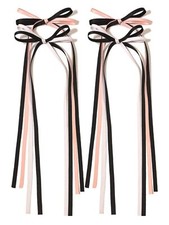 LFOUVRE Hair Accessories - Pink Ribbon Bow Clips with Long Tassels, Bowknot B...