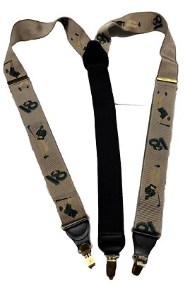 GOLFER 18th Hole BEIGE GREEN BLACK SUSPENDERS Braces Silk Clip-on Germany OS Dad