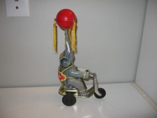 Wind Up Tin Litho Elephant on Bike w/Spinning Ball 10" Tested-Works JS2