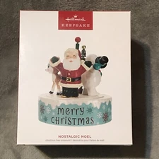 2023 Hallmark Nostalgic Noel Santa Reindeer Snowman Motion and Sound Ornament