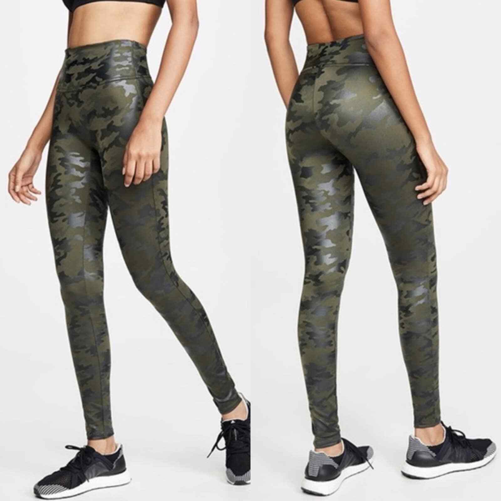 Spanx Army Green Faux Leather Camo Leggings Medium Gem