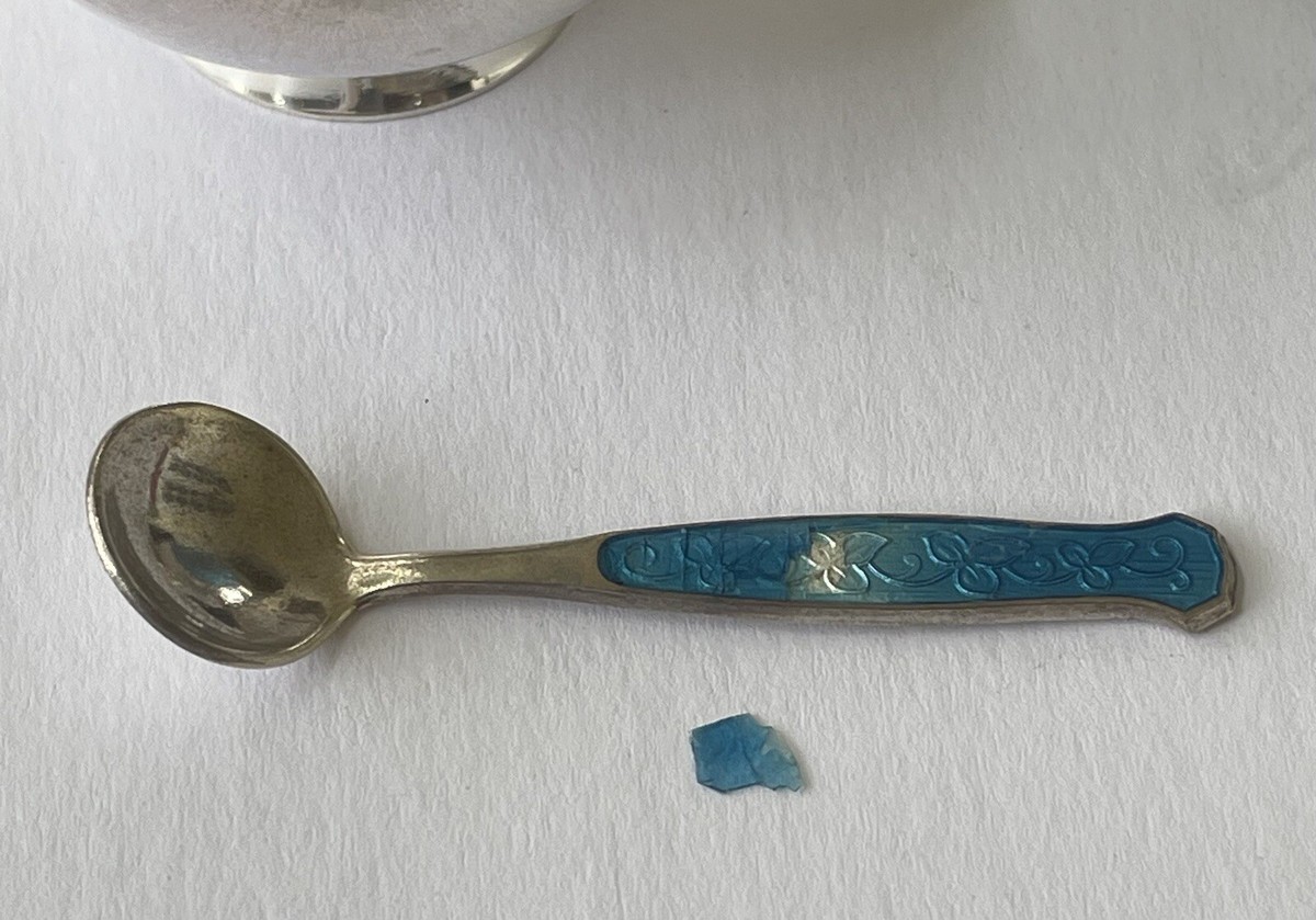 Vintage Meka Sterling Silver 925 Denmark Light Blue Enamel Salt